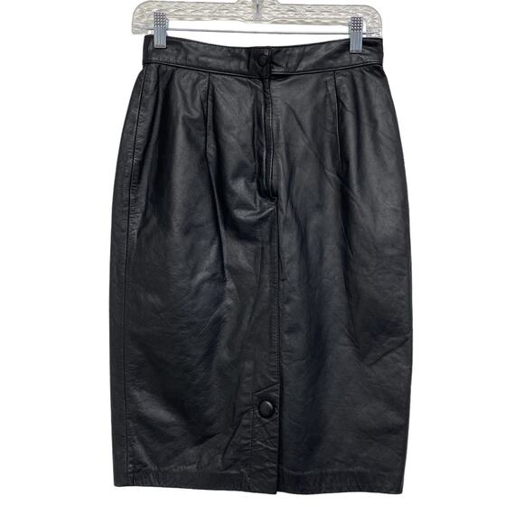 Vintage Elizabeth Womens Size 7/8 Black Leather High Waist Pencil Skirt - Picture 6 of 7